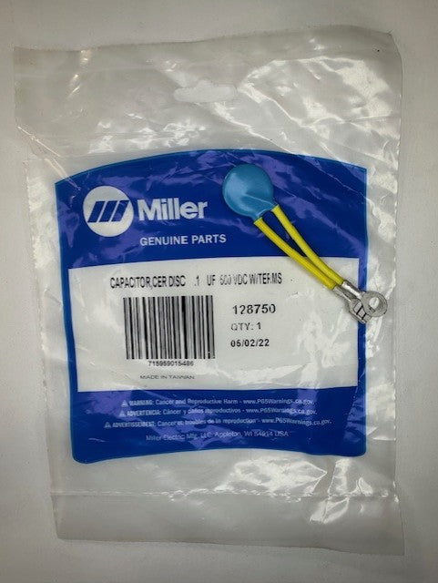 Miller 128750 CAPACITOR,CER DISC     .1    UF  500 VDC W/TERMS
