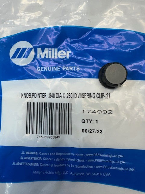 Miller 174992 KNOB,POINTER  .840 DIA X .250 ID W/SPRING CLIP-.21