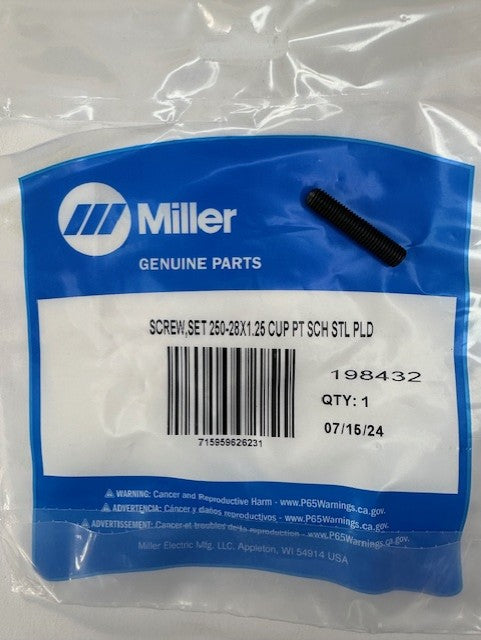Miller 198432 SCREW,SET 250-28X1.25 CUP PT SCH STL PLD