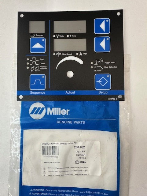 Miller 204762 OVERLAY,FRONT PANEL 74DX CE