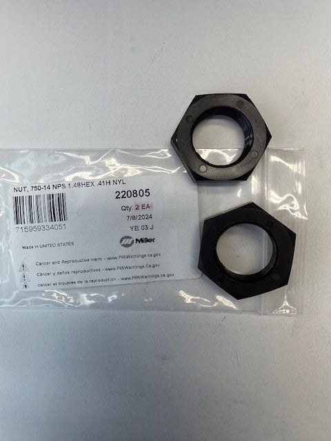 Miller 220805 NUT, 750-14 NPS 1.48HEX .41H NYL