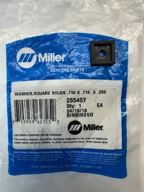 Miller 265407 WASHER,SQUARE NYLON .715 X .715 X .250 - .218 HOLE