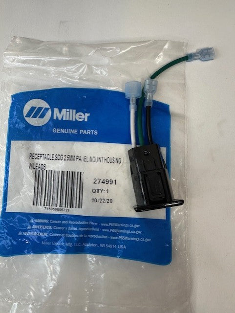 Miller 274991 RECEPTACLE,SDG 2.5MM PANEL MOUNT HOUSING W/LEADS