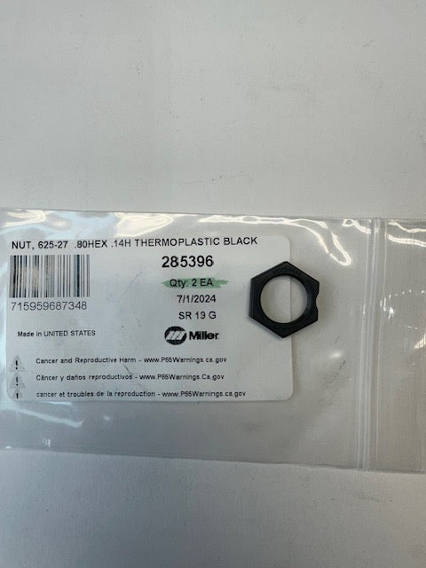 Miller 285396 NUT, 625-27  .80HEX .14H THERMOPLASTIC BLACK