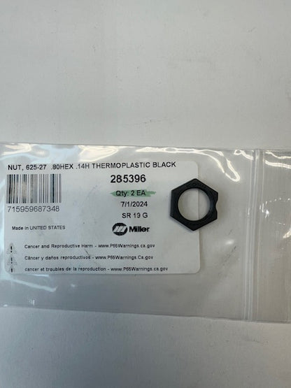 Miller 285396 NUT, 625-27  .80HEX .14H THERMOPLASTIC BLACK