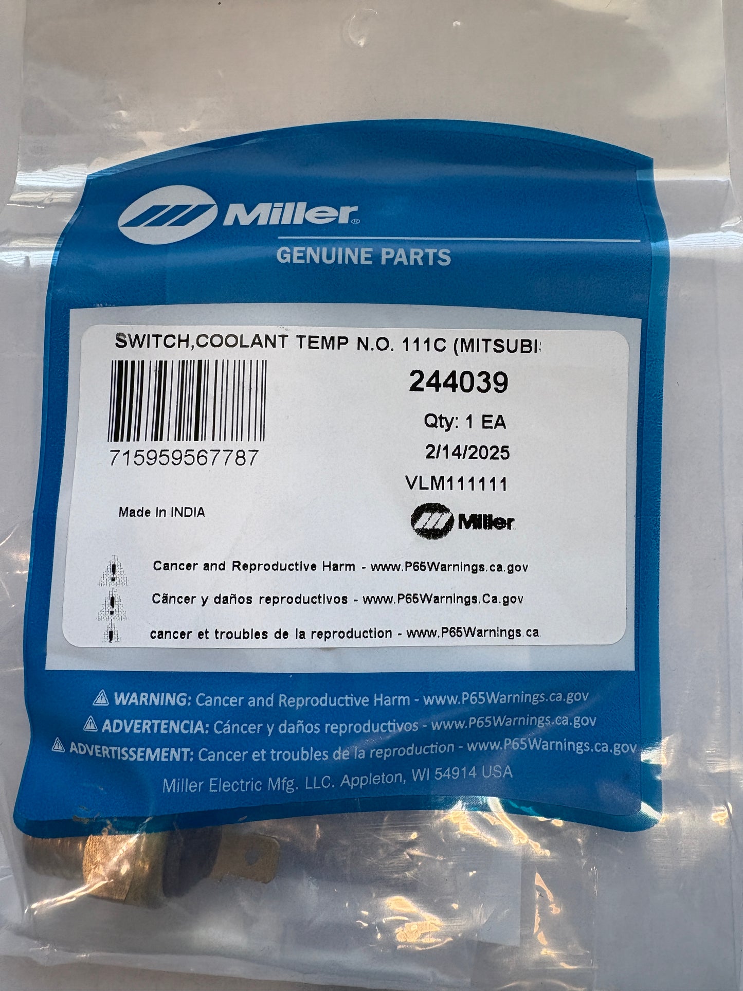 Miller 244039 SWITCH,COOLANT TEMP N.O. 111C (MITSUBISHI)