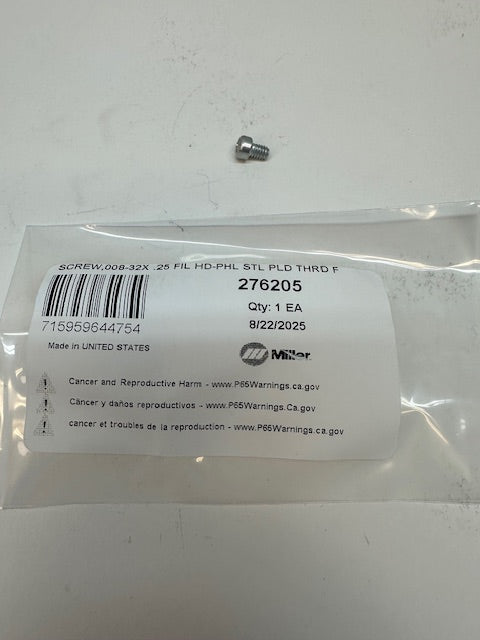 Miller 276205 SCREW,008-32X .25 FIL HD-PHL STL PLD THRD FRMG