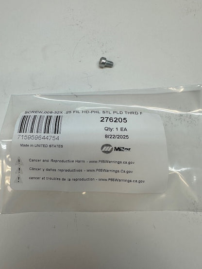 Miller 276205 SCREW,008-32X .25 FIL HD-PHL STL PLD THRD FRMG