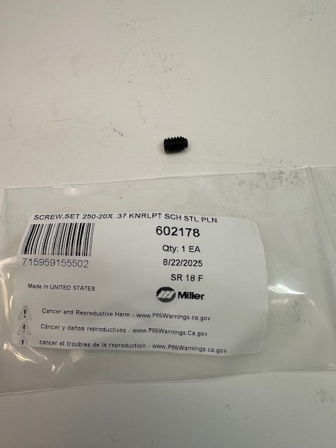 Miller 602178 SCREW,SET 250-20X .37 KNRLPT SCH STL PLN