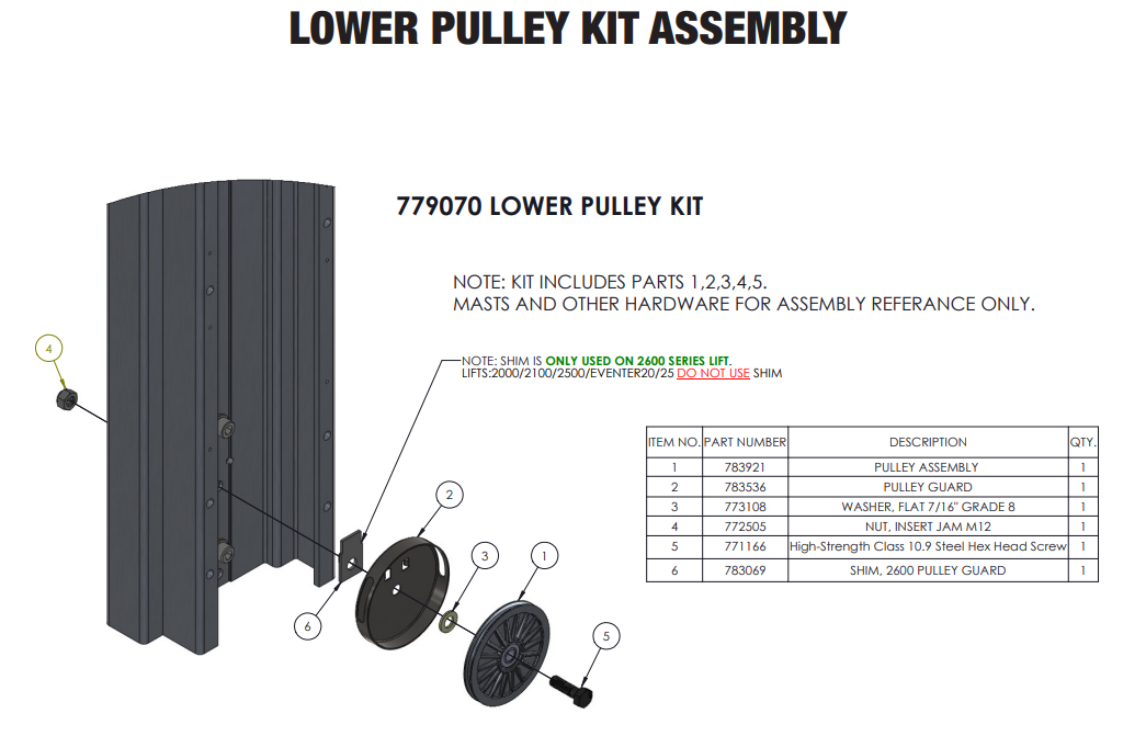 779070  LOWER PULLEY MOUNTING KIT (2000/2100/2500)