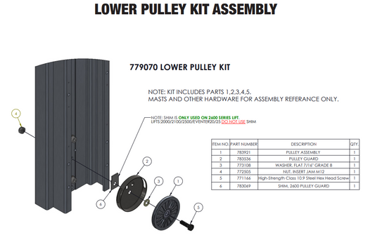 779070  LOWER PULLEY MOUNTING KIT (2000/2100/2500)
