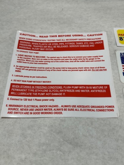 B22 Decal Kit General Hydro-Test Pump Parts