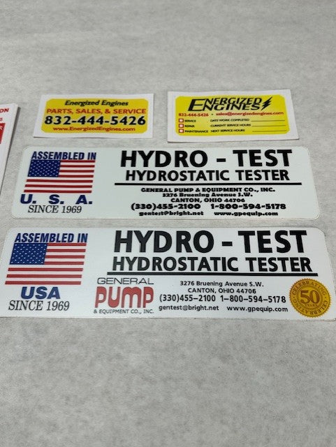 B22 Decal Kit General Hydro-Test Pump Parts