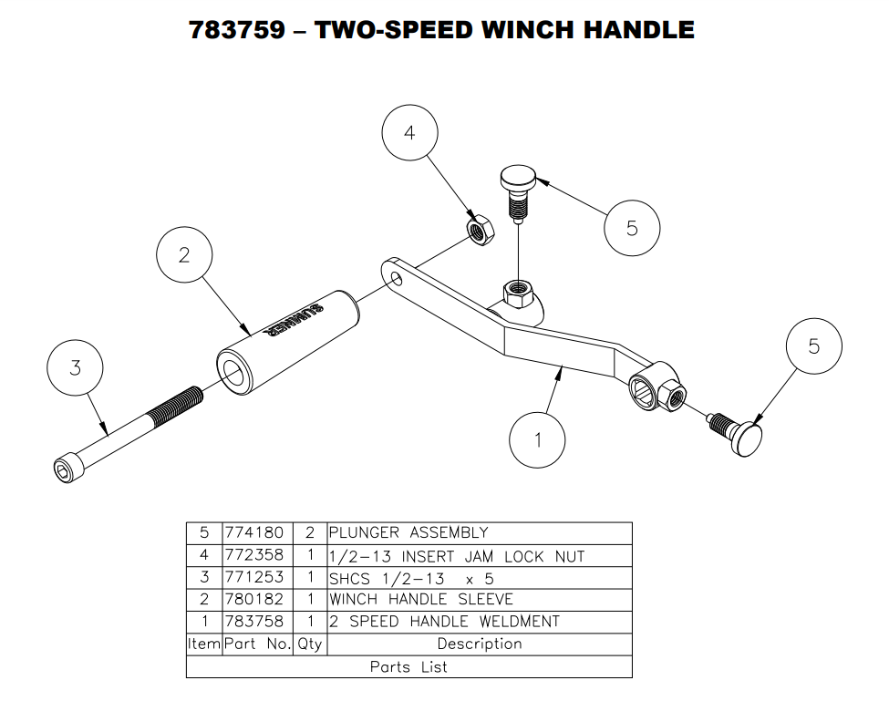 Sumner 783758 WINCH HANDLE WELDMENT, 2 SPEED