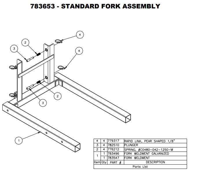 Sumner 783496 FORK WELDMENT GALV