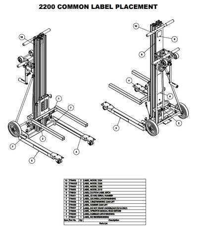 Sumner 778458 LABEL, LARGE WARNING 2200 LIFT