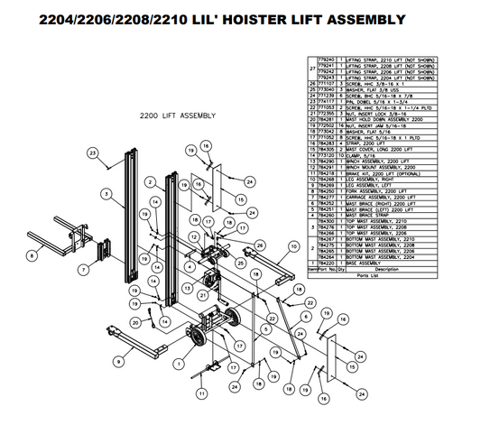 Sumner 784281 MAST HOLD DOWN ASSEMBLY, 2200