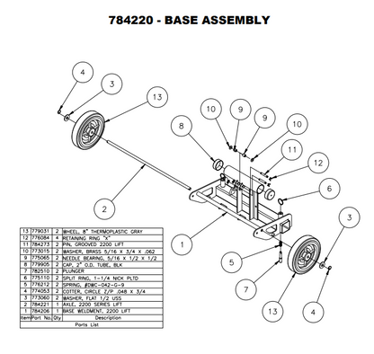 Sumner 784221 AXLE, 2200 SERIES LIFT