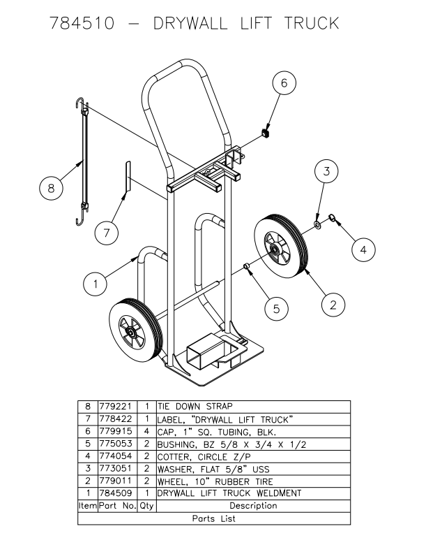 Sumner 784509 DRYWALL LIFT TRUCK WELDMENT