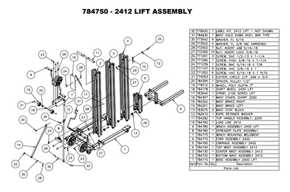 Sumner 784770 FORK ASSEMBLY 2400 LIFT