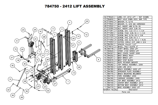 Sumner 784740 TOP MAST ASSEMBLY 2412