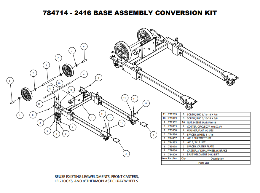 Sumner 784585 AXLE, 2412 LIFT