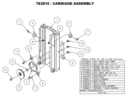 Sumner 783822 CARRIAGE, BLACK ANODIZED